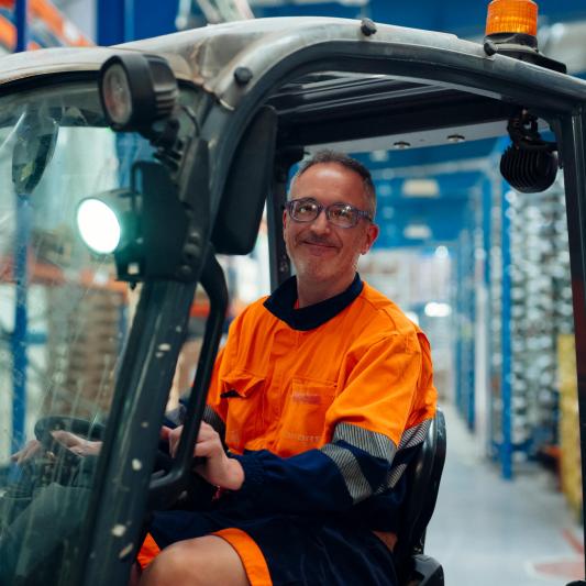 Forklift operator for Saint-Gobain enjoys his career in manufacturing